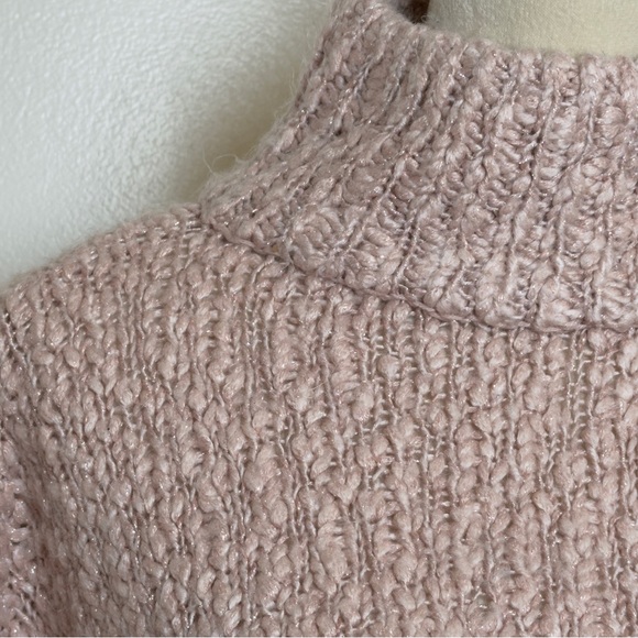 Hollister Women’s Chunky Knit Cropped Sweater Pink XS Metallic Turtleneck - Picture 7 of 13